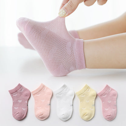 5 Pairs Cotton Mesh Breathable Socks for 1-12 Years Old