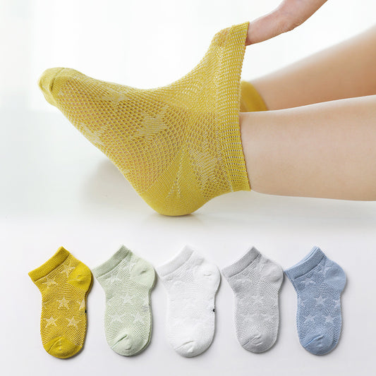 5 Pairs Cotton Mesh Breathable Socks for 1-12 Years Old